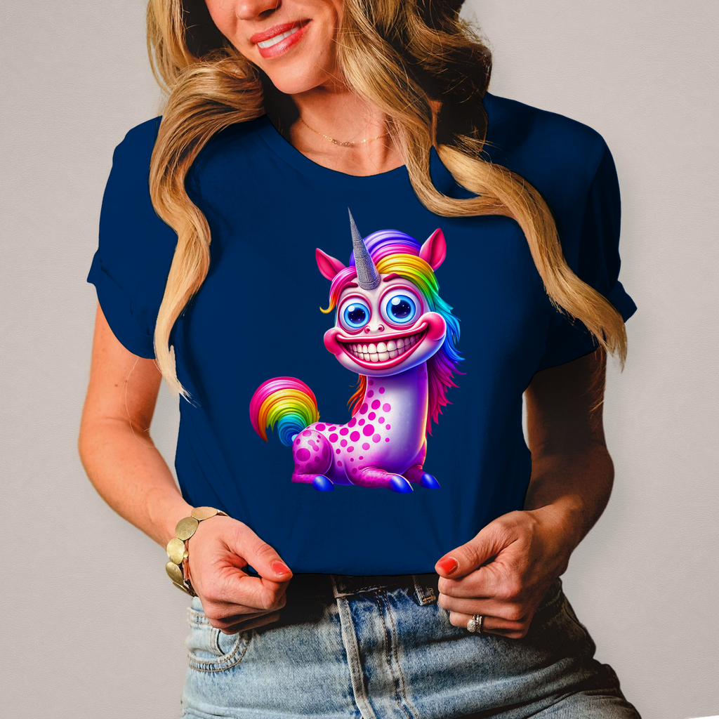 Damen T-Shirts mit "Grinsendes Einhorn"