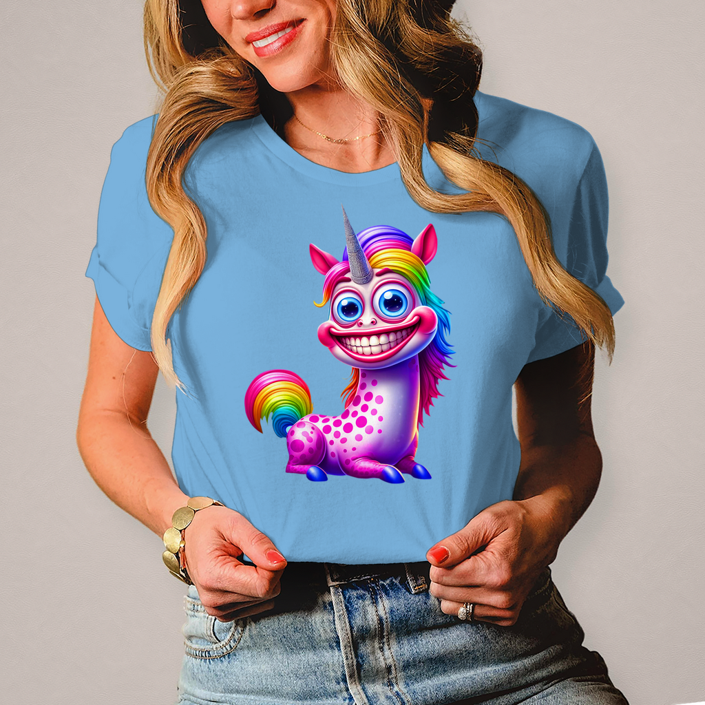 Damen T-Shirts mit "Grinsendes Einhorn"